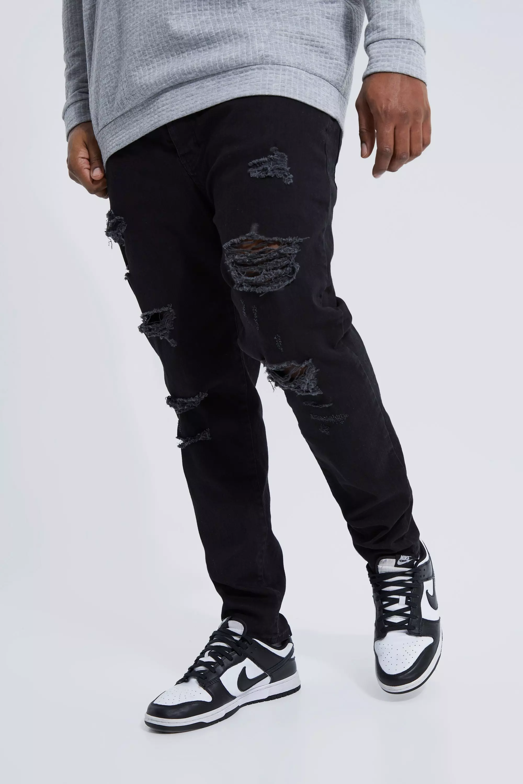 Black ripped jeans store mens plus size